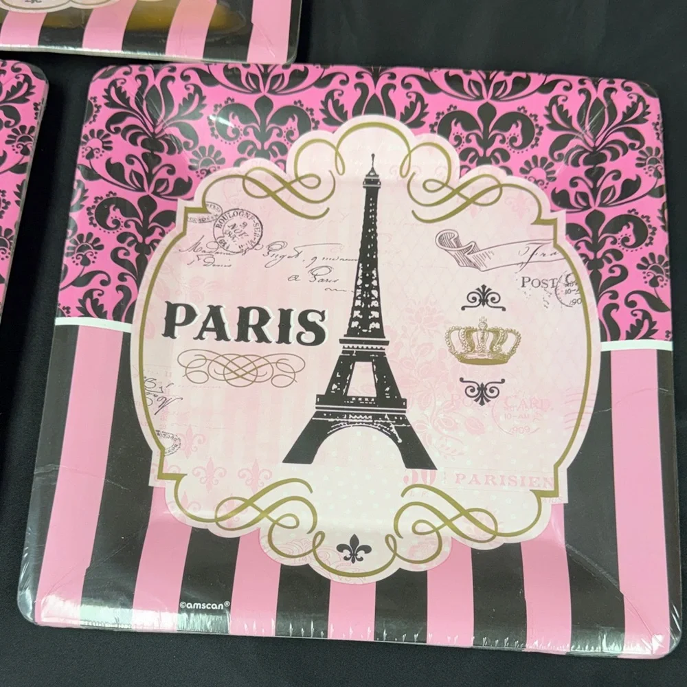 Amscan Paris Themed Pink Party Plates bundle Teller 10 1/4 inch 26cm 24 count